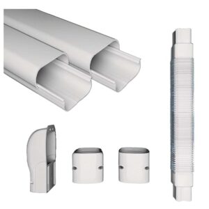 PVC Air Conditioner Line Set Cover Kit Basic (8 Feet) | 8 feet pipe coverage but NO ELBOWS |Mini Split Air Conditioner Heat Pump Accessories | Decorative White Professional Grade AC pipe cover Line Set Kit B